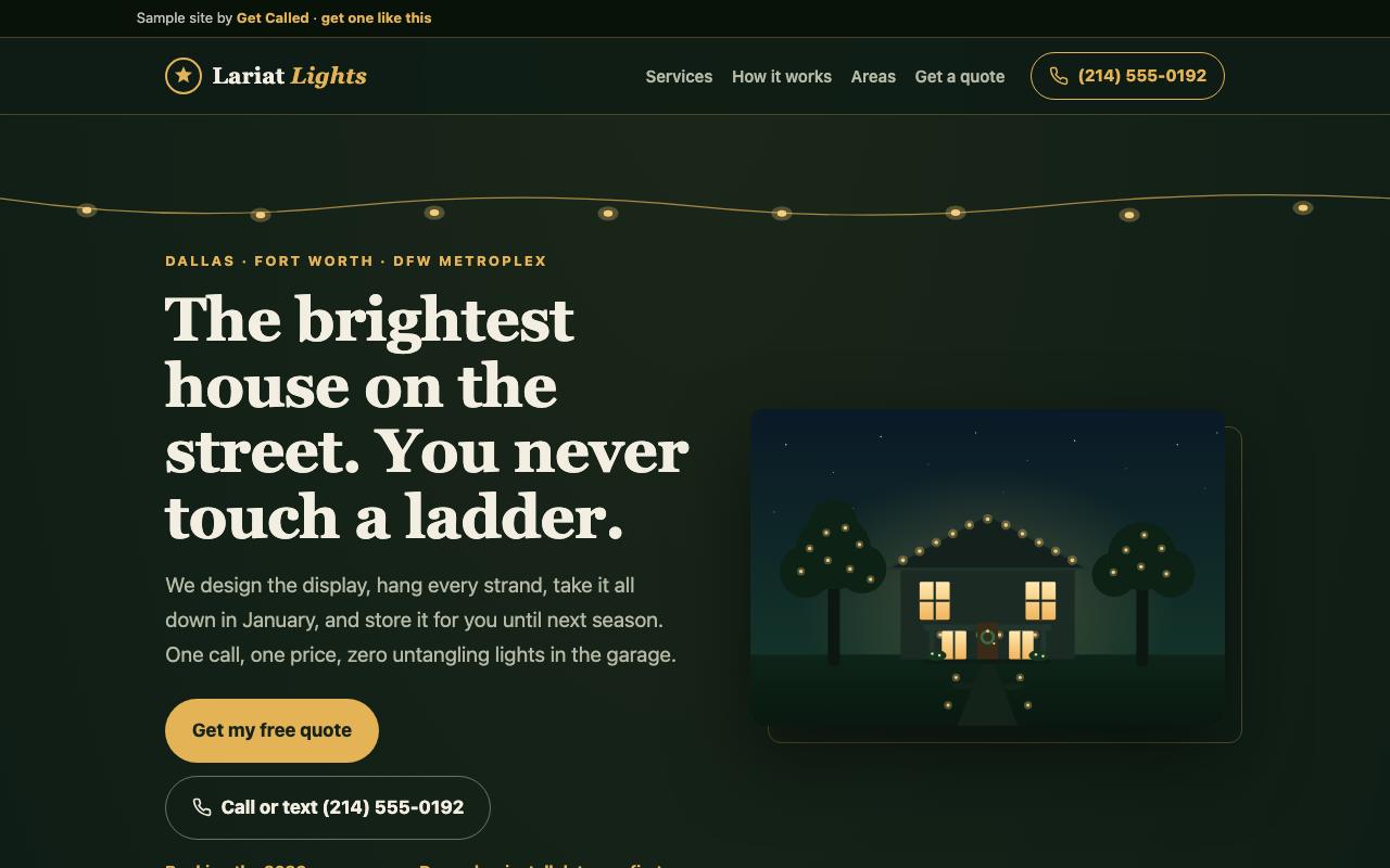 Sample site for Lariat Lights, a Dallas-Fort Worth holiday lights installer