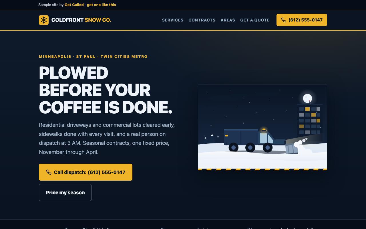 Sample site for Coldfront Snow Co., a Minneapolis-St Paul snow removal crew